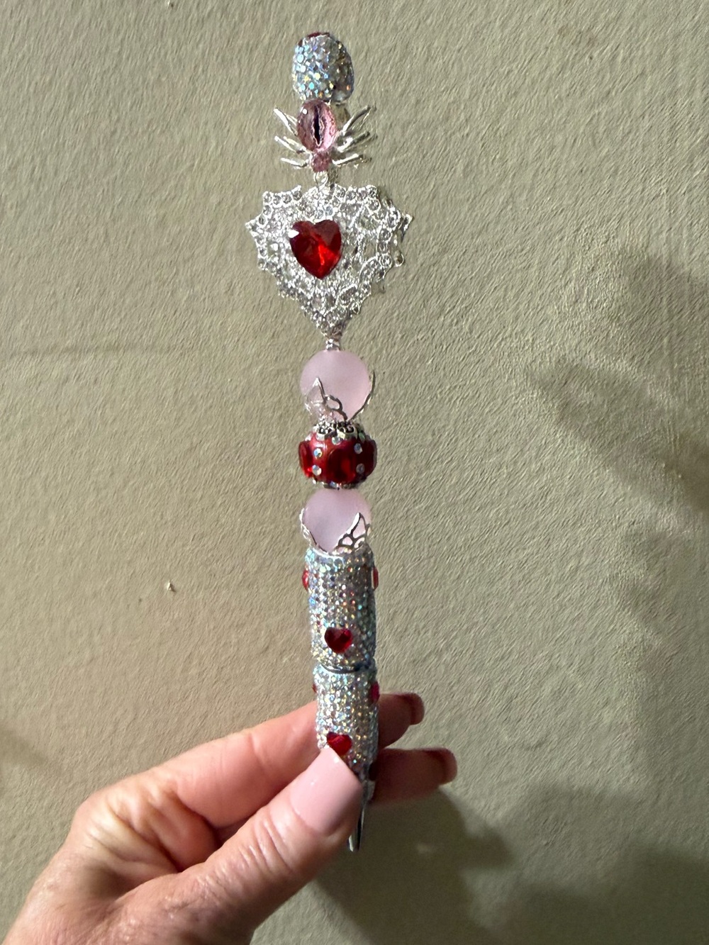 Spider and Heart Web Crystal pen - Silver, Pink and Red